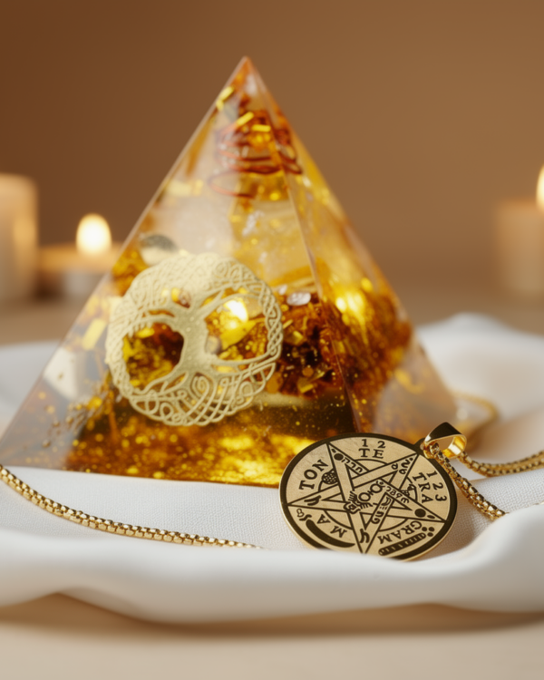 💎 Coffret Abondance Spirituelle – Collier Tétragrammaton & Orgonite Citrine (Richesse & Protection)